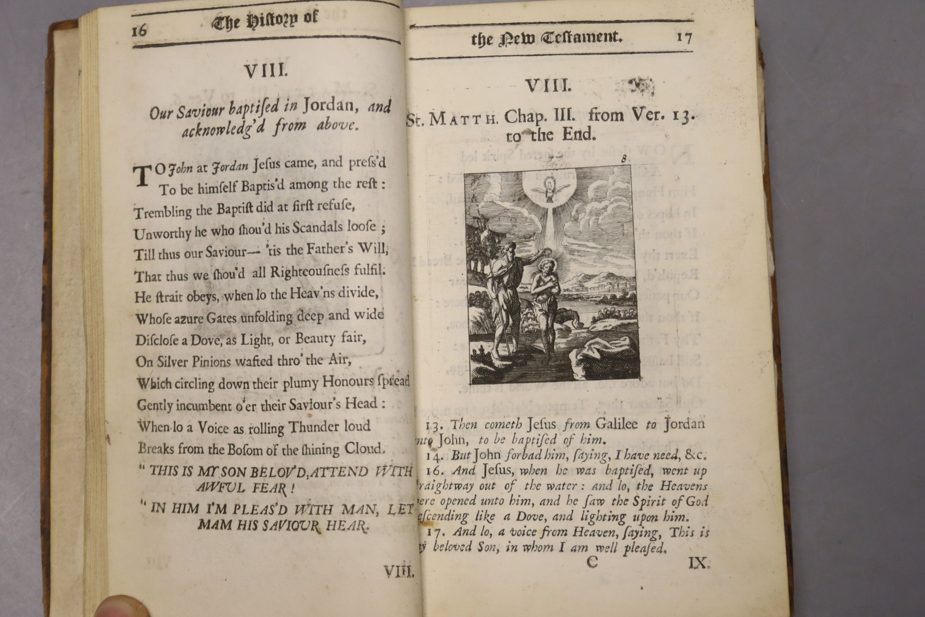 Wesley, Samuel – The History of the New Testament … Attempted in Verse, engraved pictorial and printed titles, frontis and engraved illus. throughout (by J. Sturt); old calf, sm.8vo., 1701